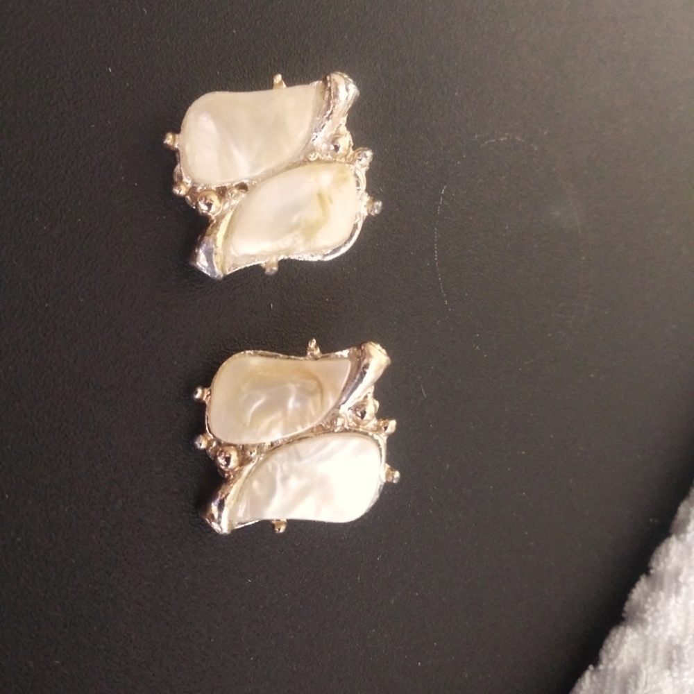 Very old mother of pearl clip on earrings